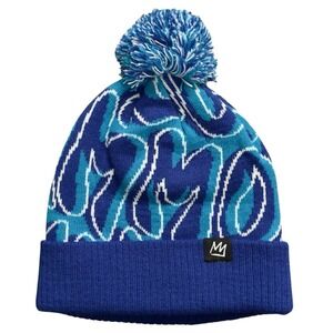 Mammoth Mountain Blue Graffiti Jacquard Knit Pom Beanie‎ Hat